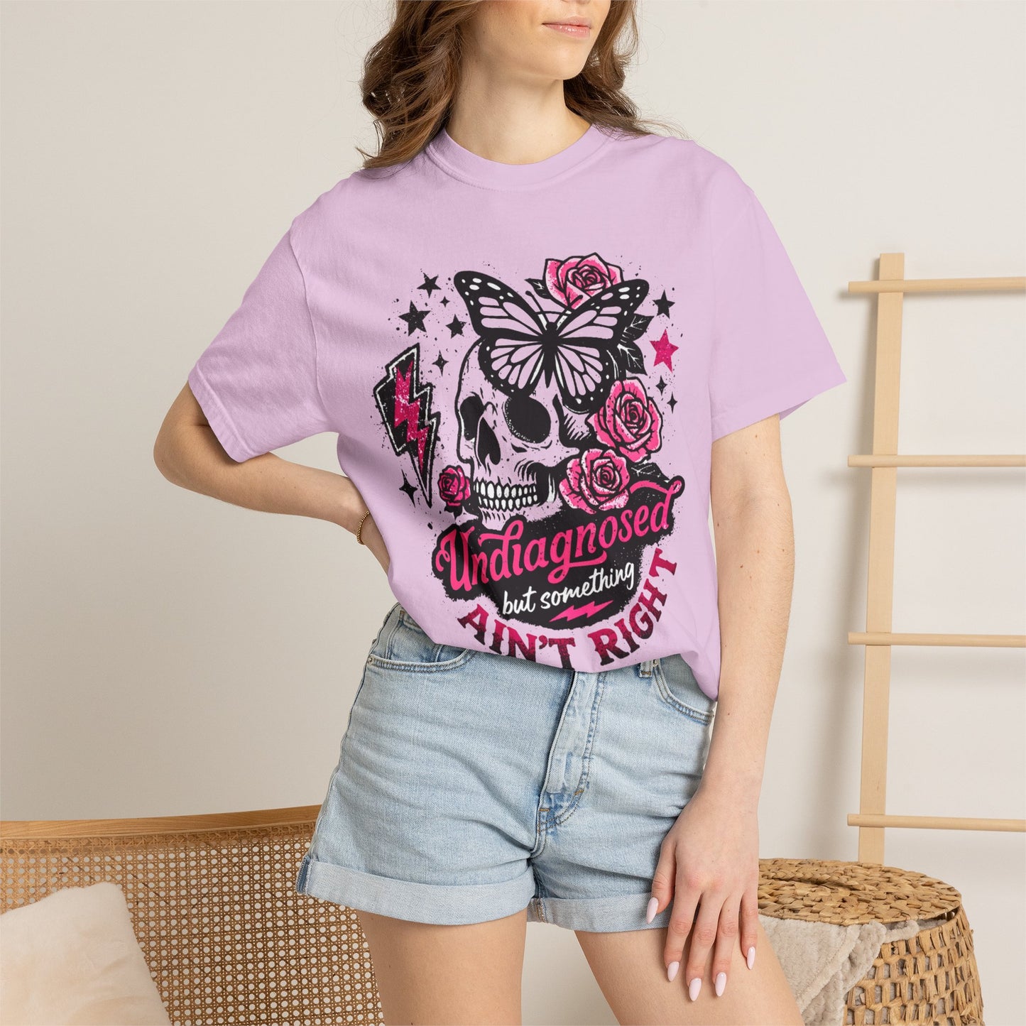 Skull & Roses Tee — "Undiagnosed but Something Ain't Right" Graphic T-Shirt