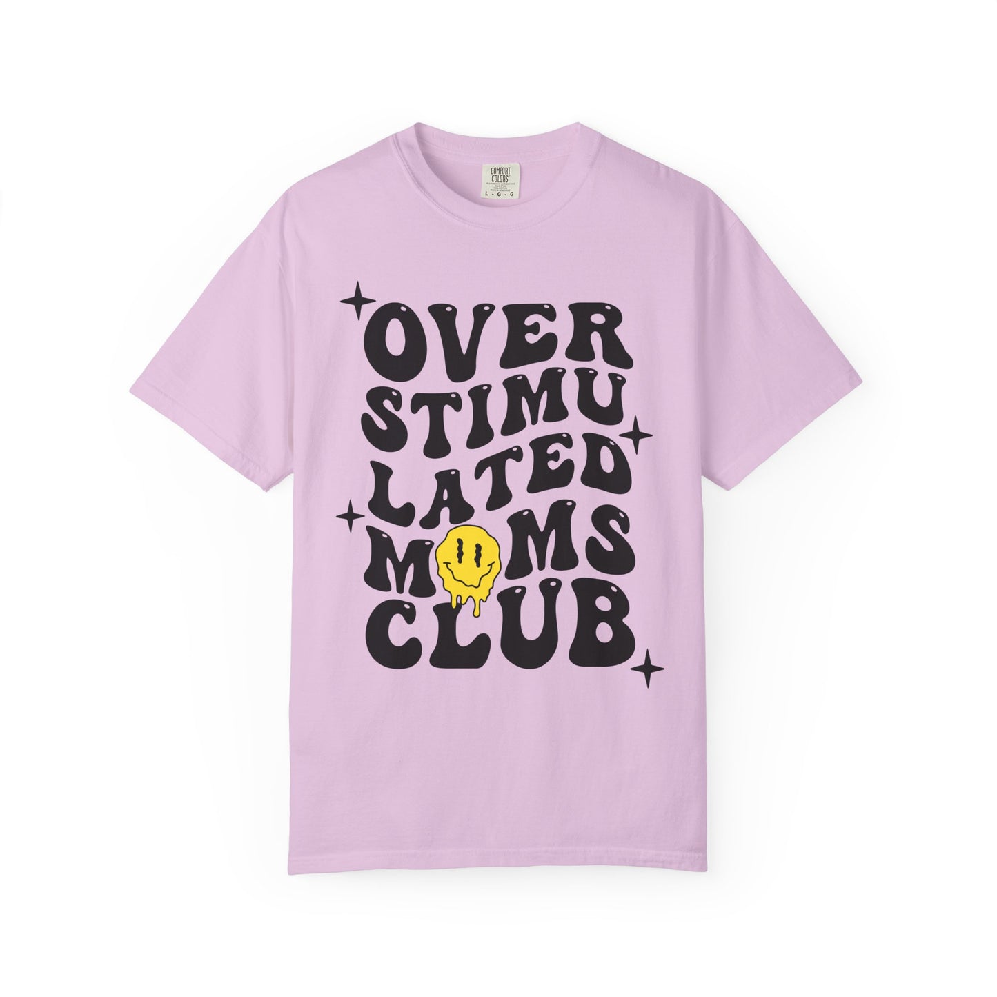 Overstimulated Moms Club T-Shirt — Retro Smile Graphic Tee for Busy Moms