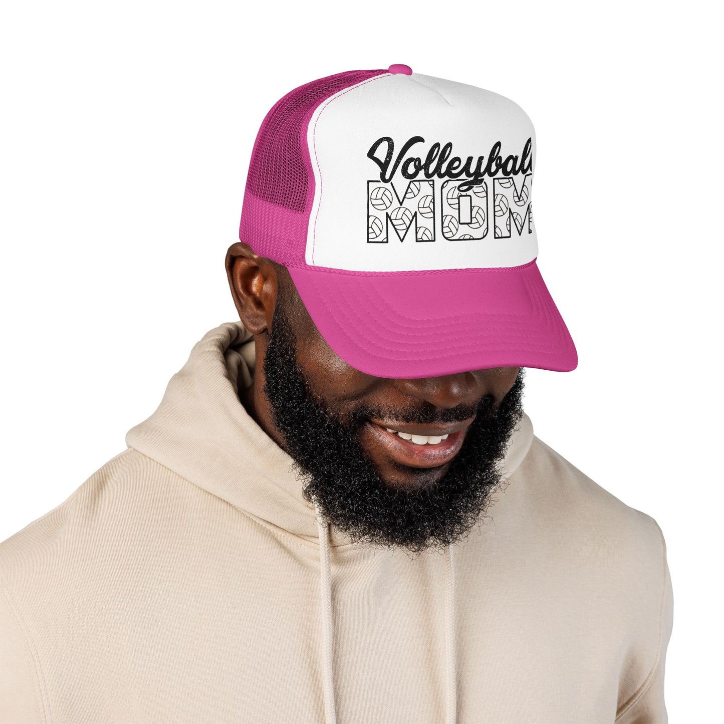 Volleyball Mom Trucker Hat – Foam Mesh Cap with Volleyball Pattern