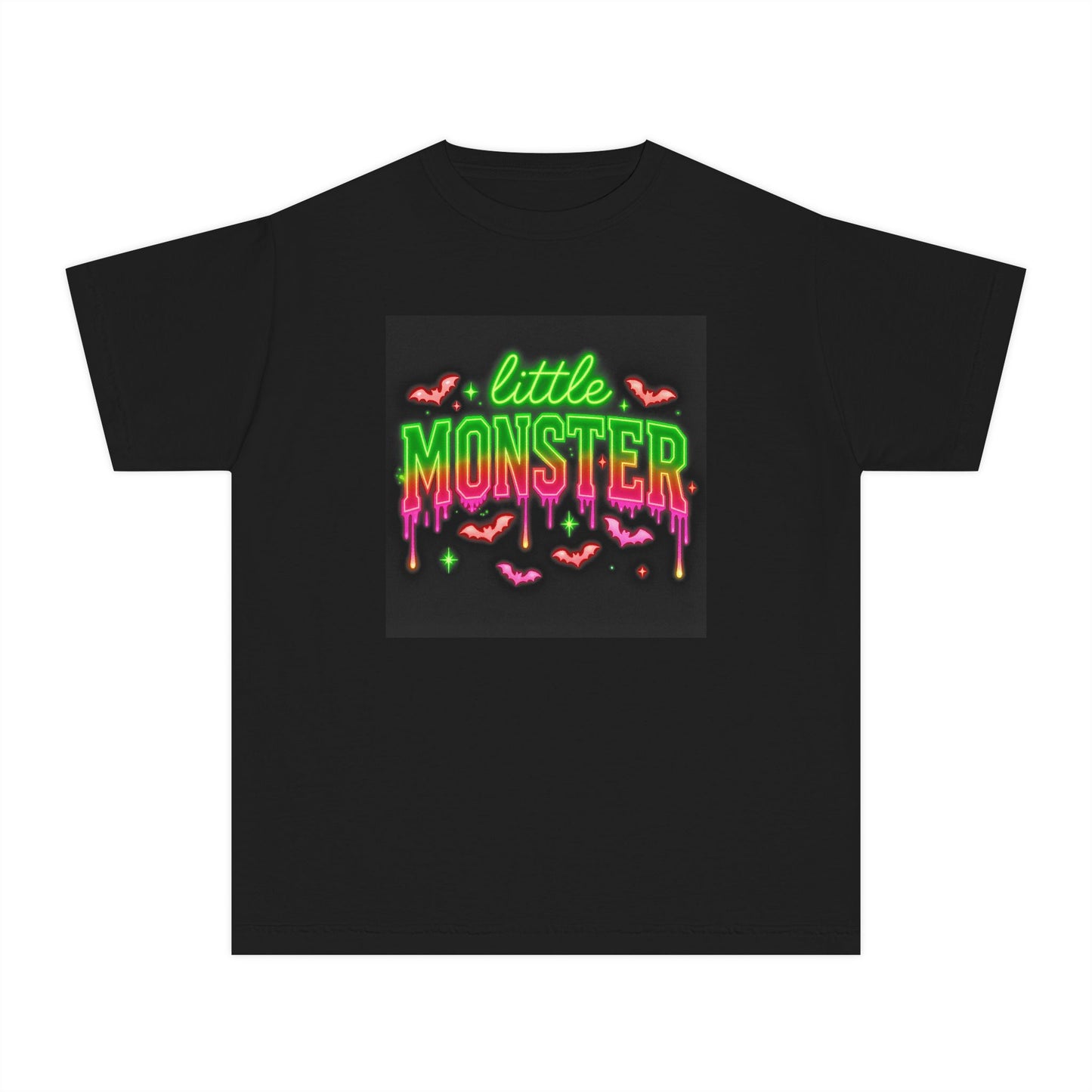 Little Monster Kids T-Shirt — Neon Halloween Cute Bat Graphic Tee