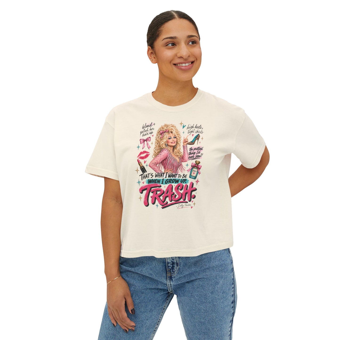 Women's Boxy Tee — Dolly-Inspired 'That's What I Want to Be When I Grow Up: Trash' Retro Graphic Tee