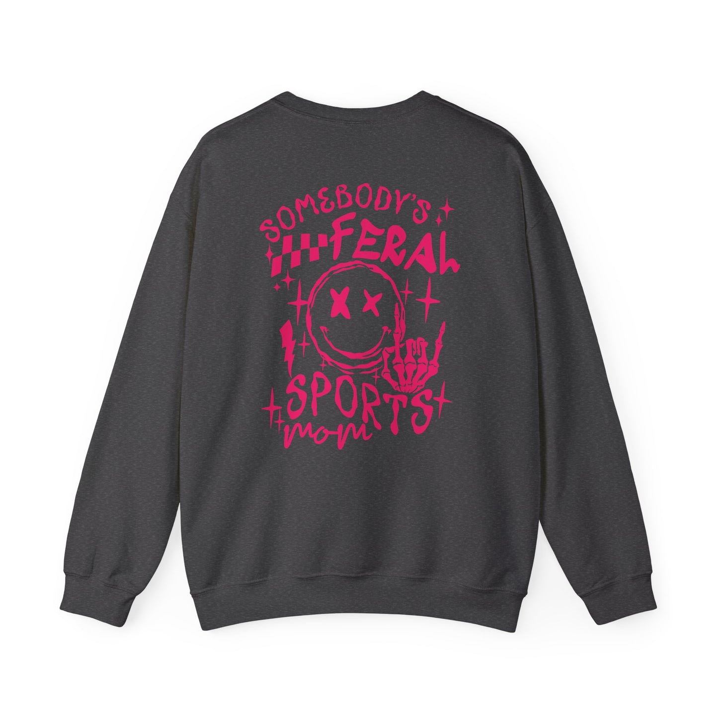 Feral Sports Mom Crewneck Sweatshirt — Edgy Pink Graphic Mom Sweater