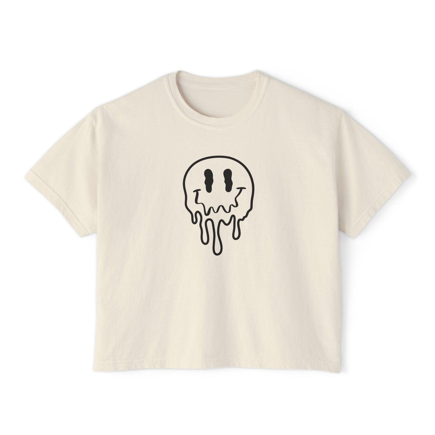Drippy Smiley Boxy Tee — Women's Graphic Crop T‑Shirt