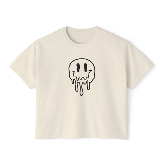 Drippy Smiley Boxy Tee — Women's Graphic Crop T‑Shirt