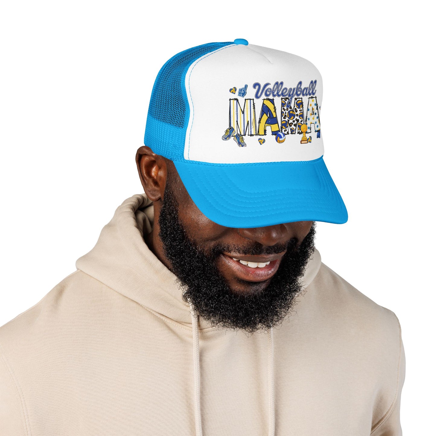 Volleyball Mama Trucker Hat — Blue Foam Mesh Cap for Proud Volleyball Moms