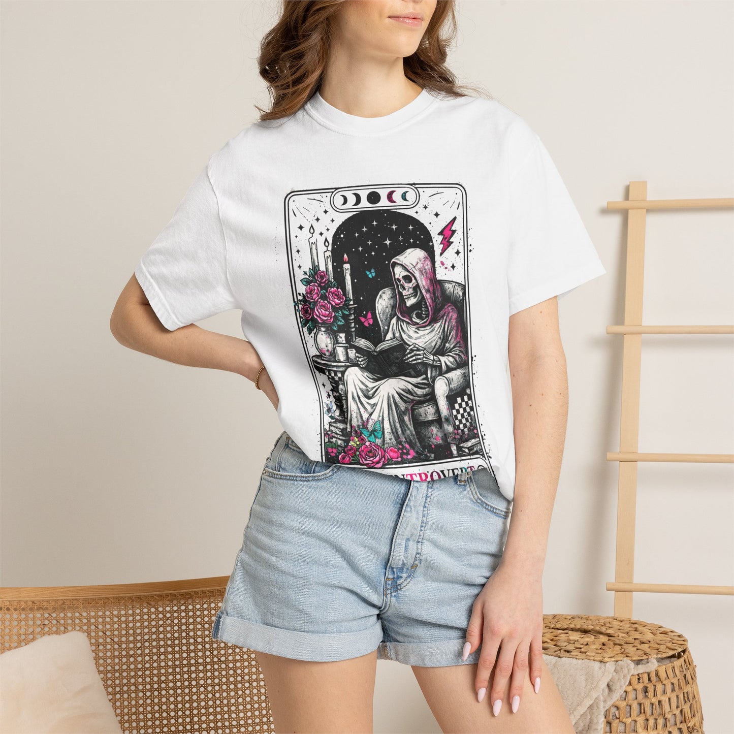 Introvert Tarot T-Shirt — Gothic Skeleton Card Graphic Tee
