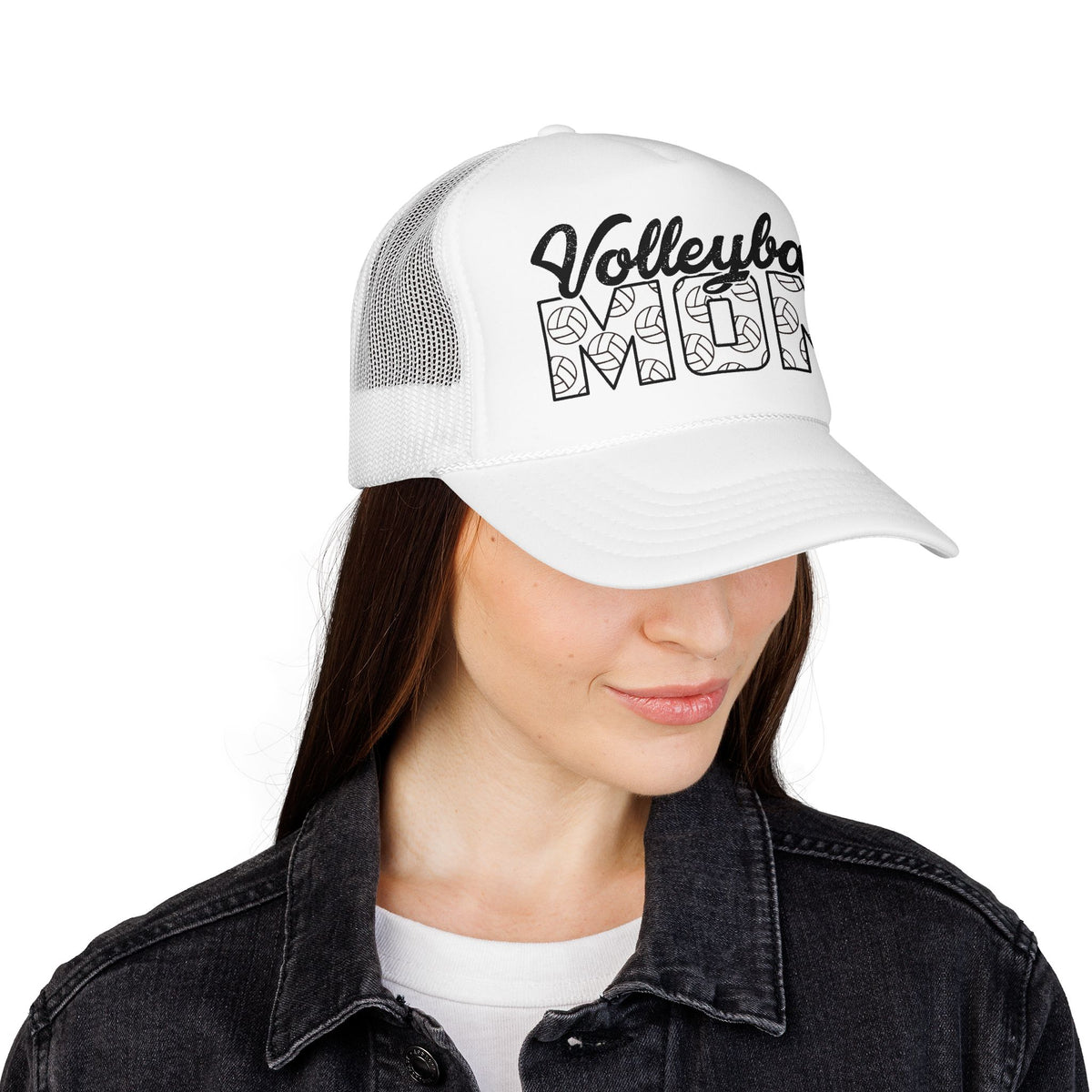 Volleyball Mom Trucker Hat – Foam Mesh Cap with Volleyball Pattern