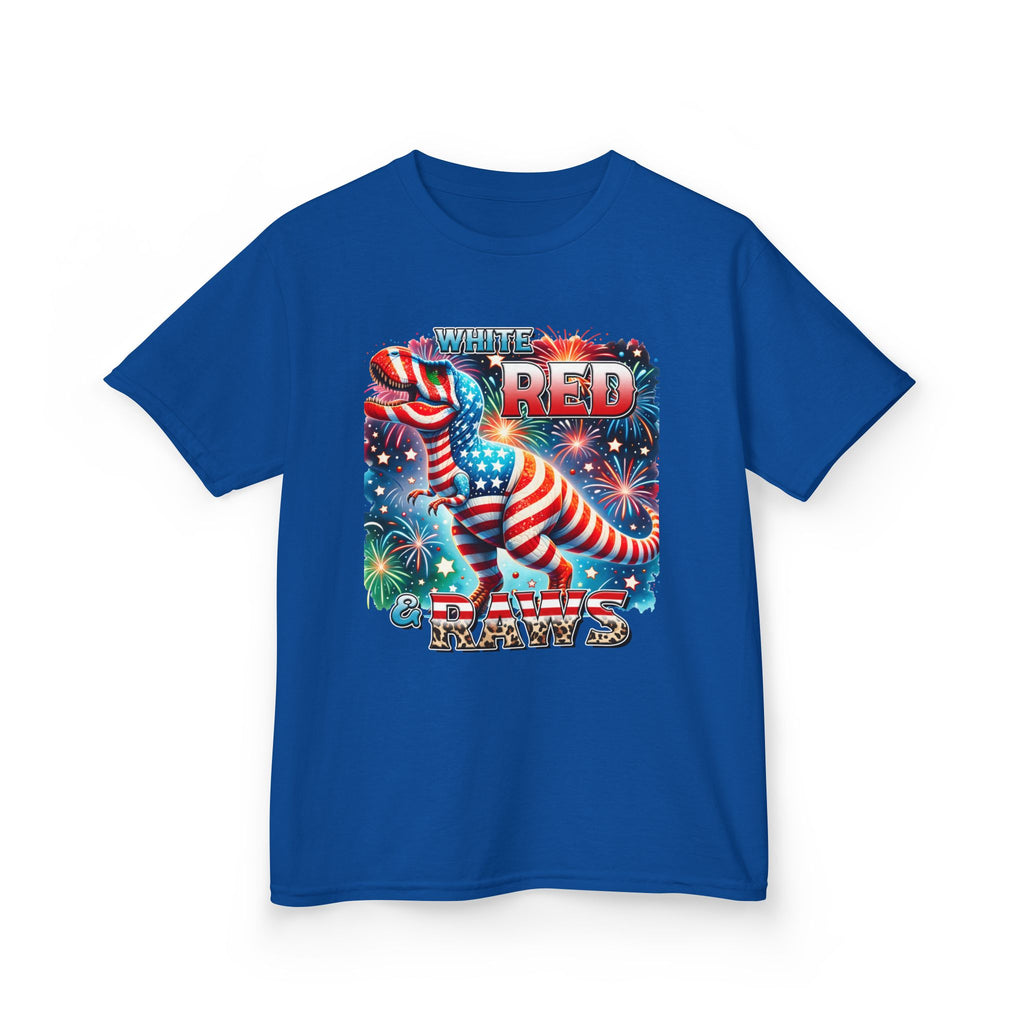 Kids T-Shirt — 'Where Red Paws' Patriotic Dinosaur Tee (4th of July)