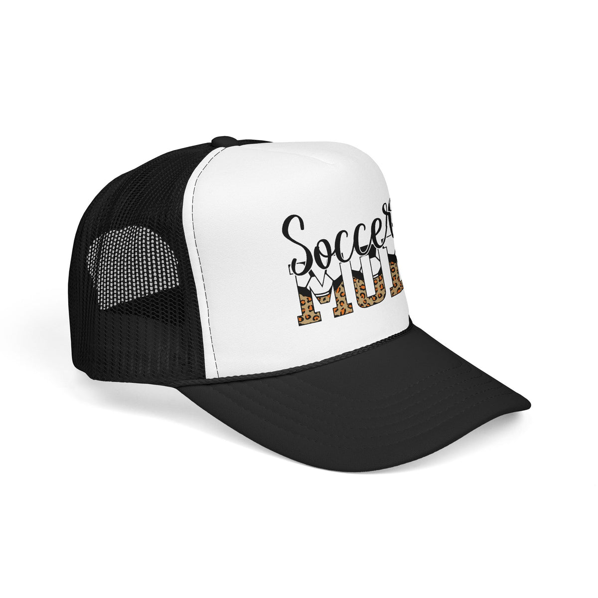 Soccer Mom Trucker Hat — Leopard Print Soccer Ball Foam Cap