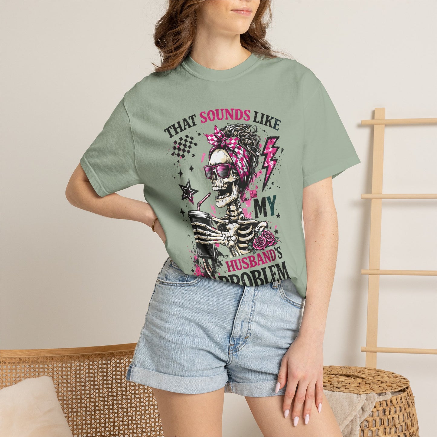 That Sounds Like My Husband's Problem T-Shirt — Funny Rockabilly Skull Graphic Tee for Wives