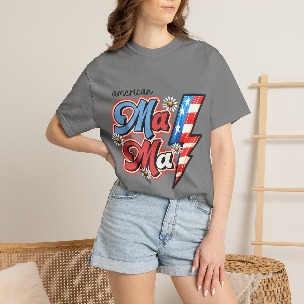American MaMa Lightning Bolt T-Shirt — Retro Patriotic Mother's Day Tee