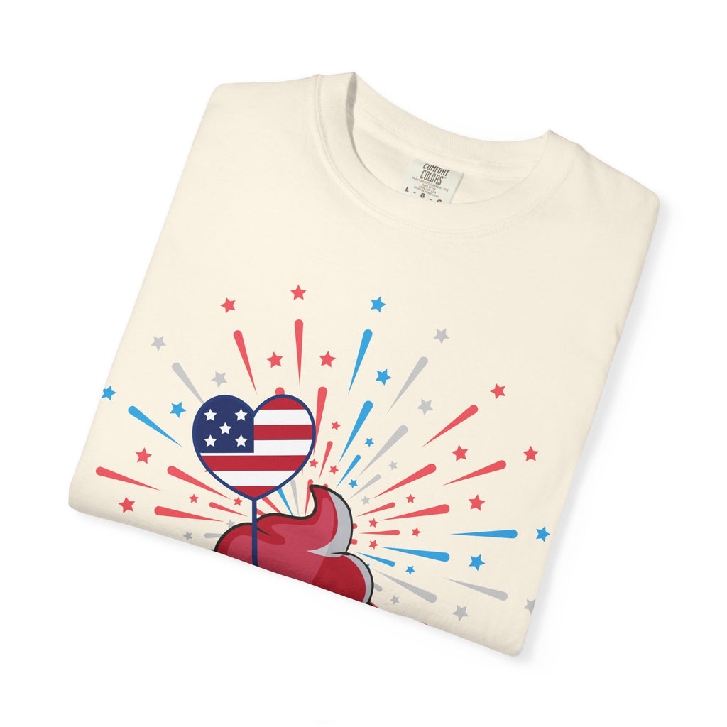 4th of July Patriotic Cupcake T-Shirt — USA Flag Firework Bakery Graphic Tee