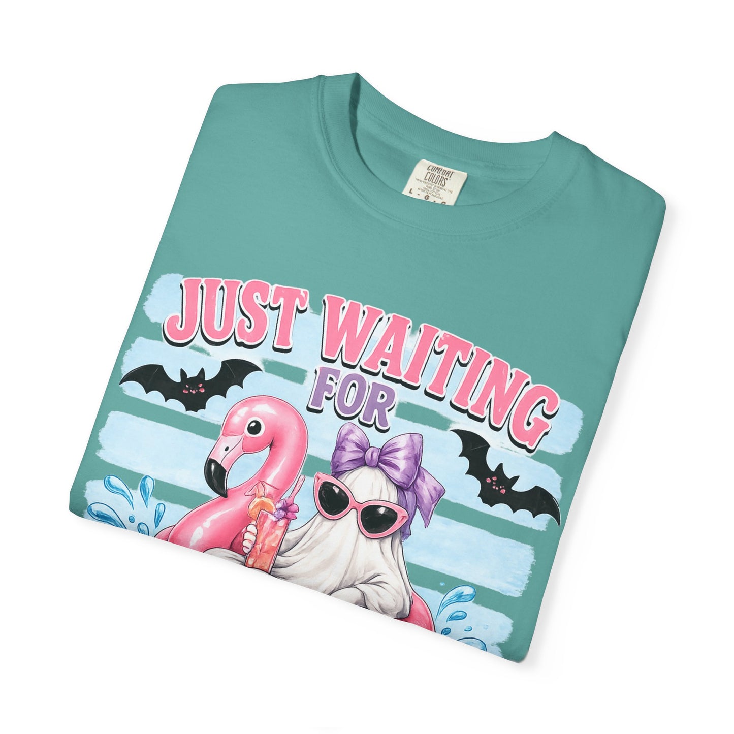 Halloween Flamingo T-Shirt — "Just Waiting for Halloween" Cute Spooky Summer Vibe