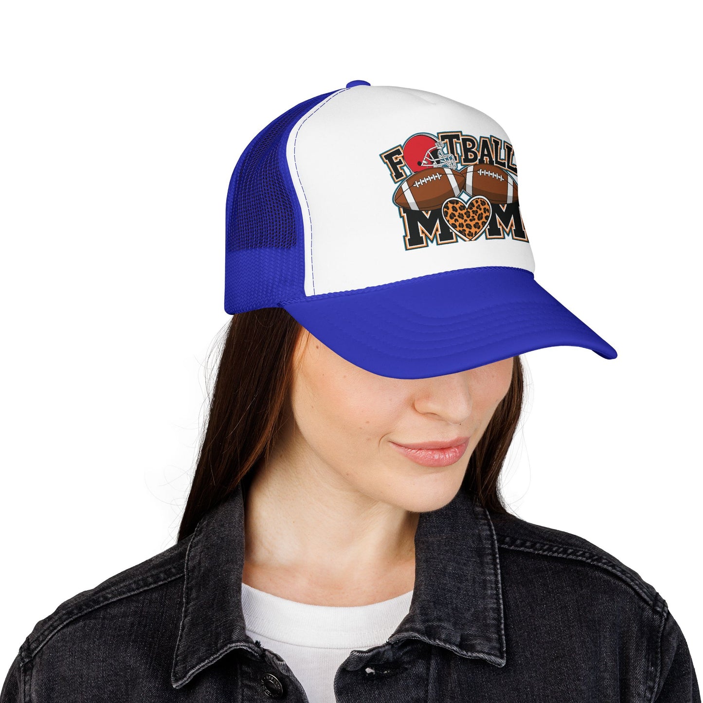 Football Mom Trucker Hat – Leopard Heart Game Day Foam Cap