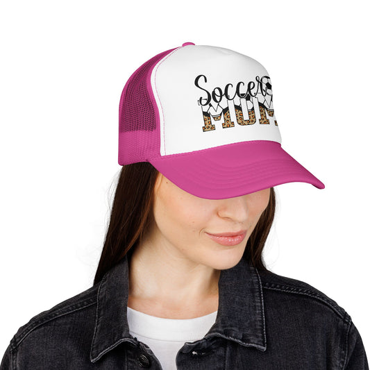 Soccer Mom Trucker Hat — Leopard Print Soccer Ball Foam Cap
