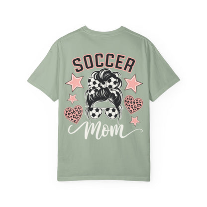 Soccer Mom Pink Leopard Messy Bun Graphic T-Shirt