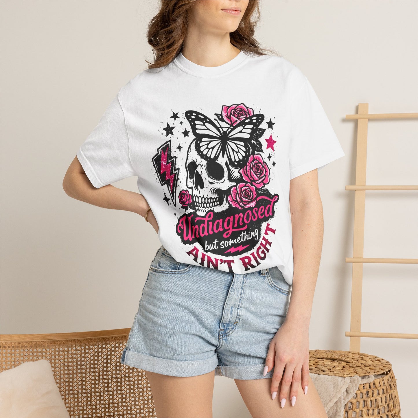 Skull & Roses Tee — "Undiagnosed but Something Ain't Right" Graphic T-Shirt
