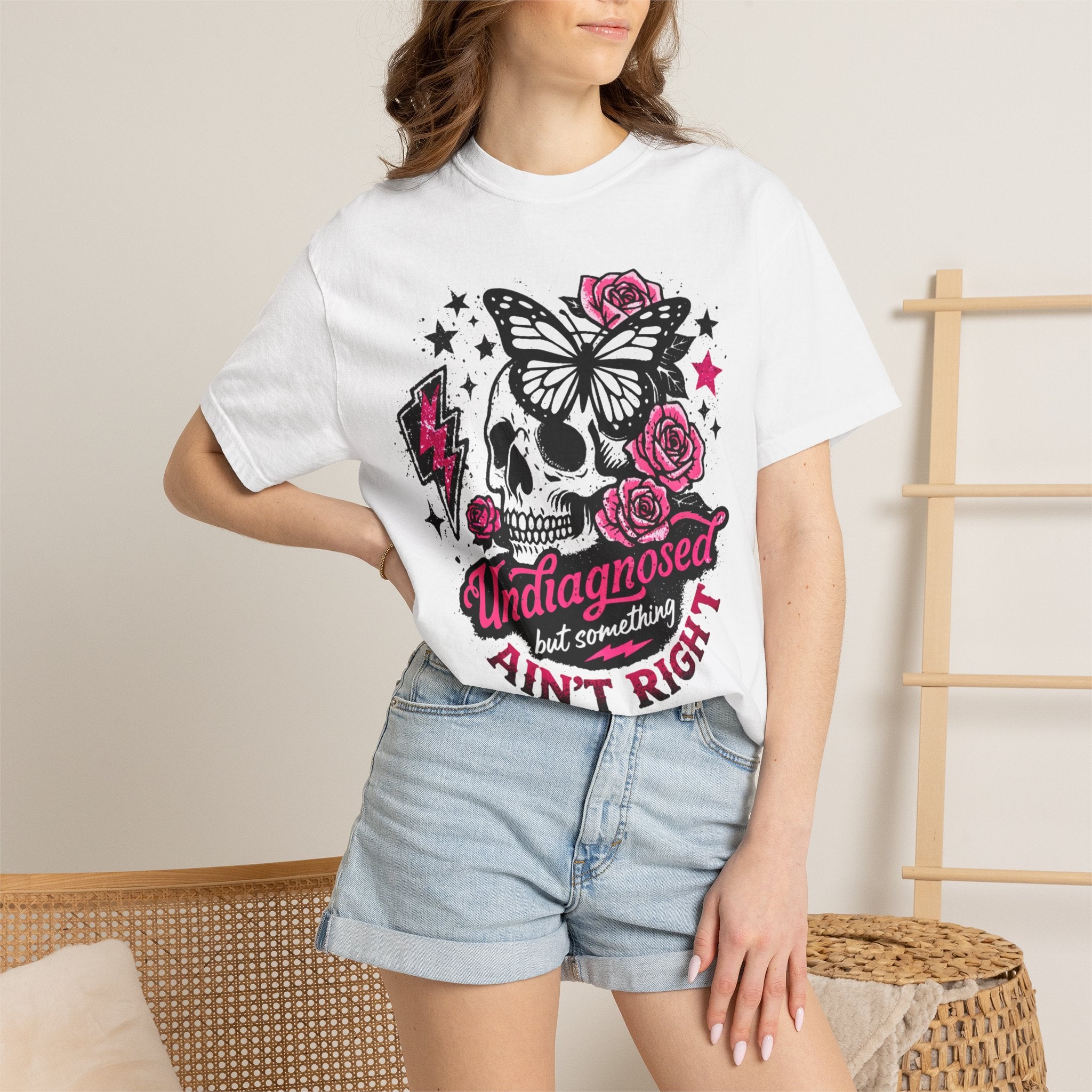 Skull & Roses Tee — "Undiagnosed but Something Ain't Right" Graphic T-Shirt