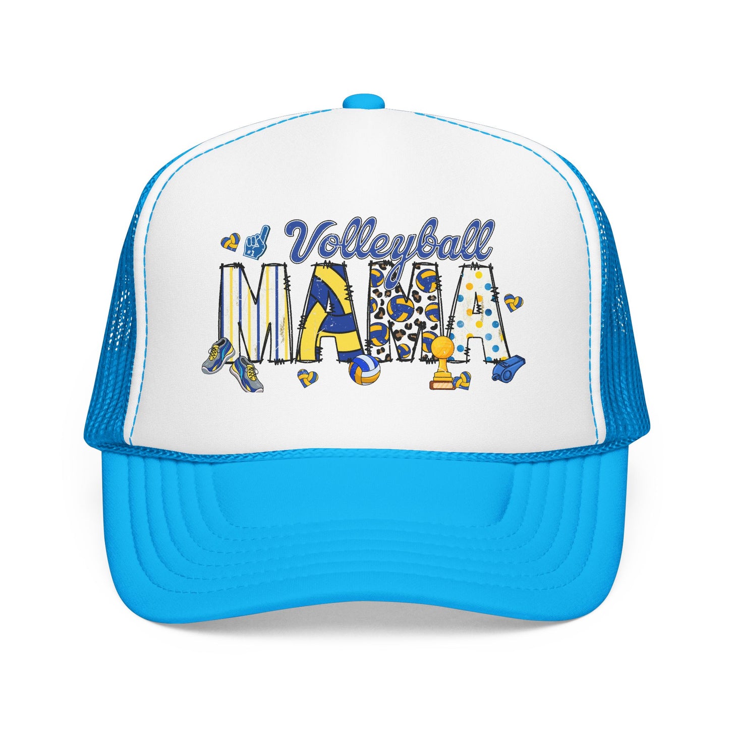Volleyball Mama Trucker Hat — Blue Foam Mesh Cap for Proud Volleyball Moms