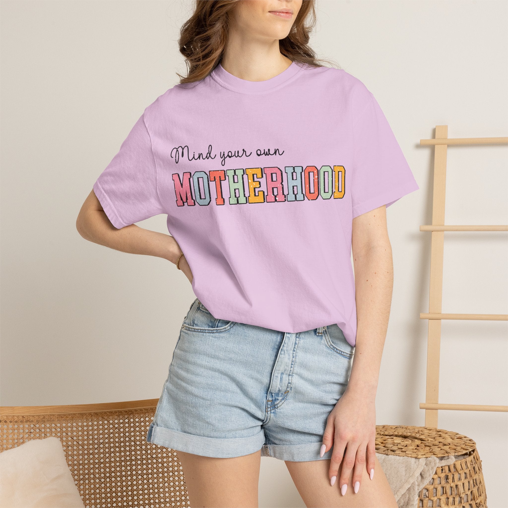 Mind Your Own Motherhood T-Shirt — Retro Colorblock Mom Tee