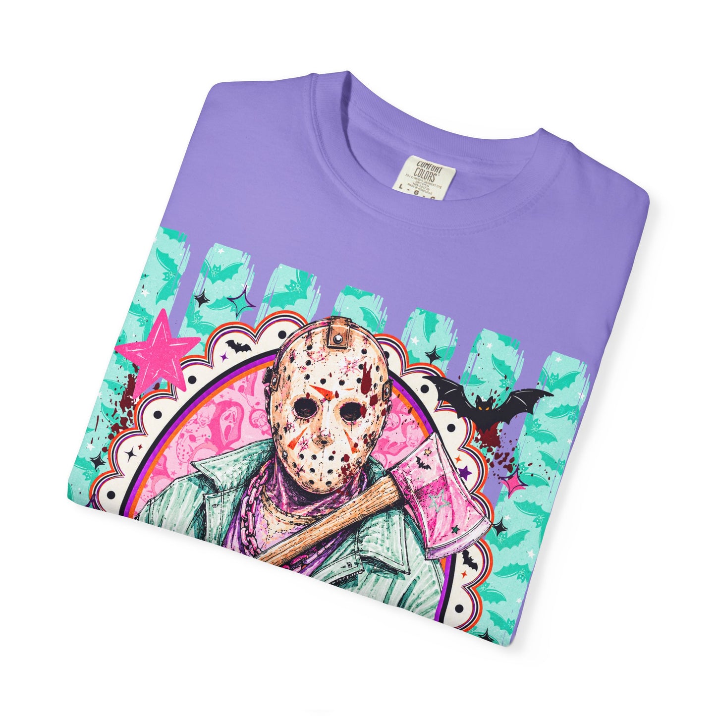 Hockey Mask Horror Graphic T-Shirt — Retro Pastel Jason Design