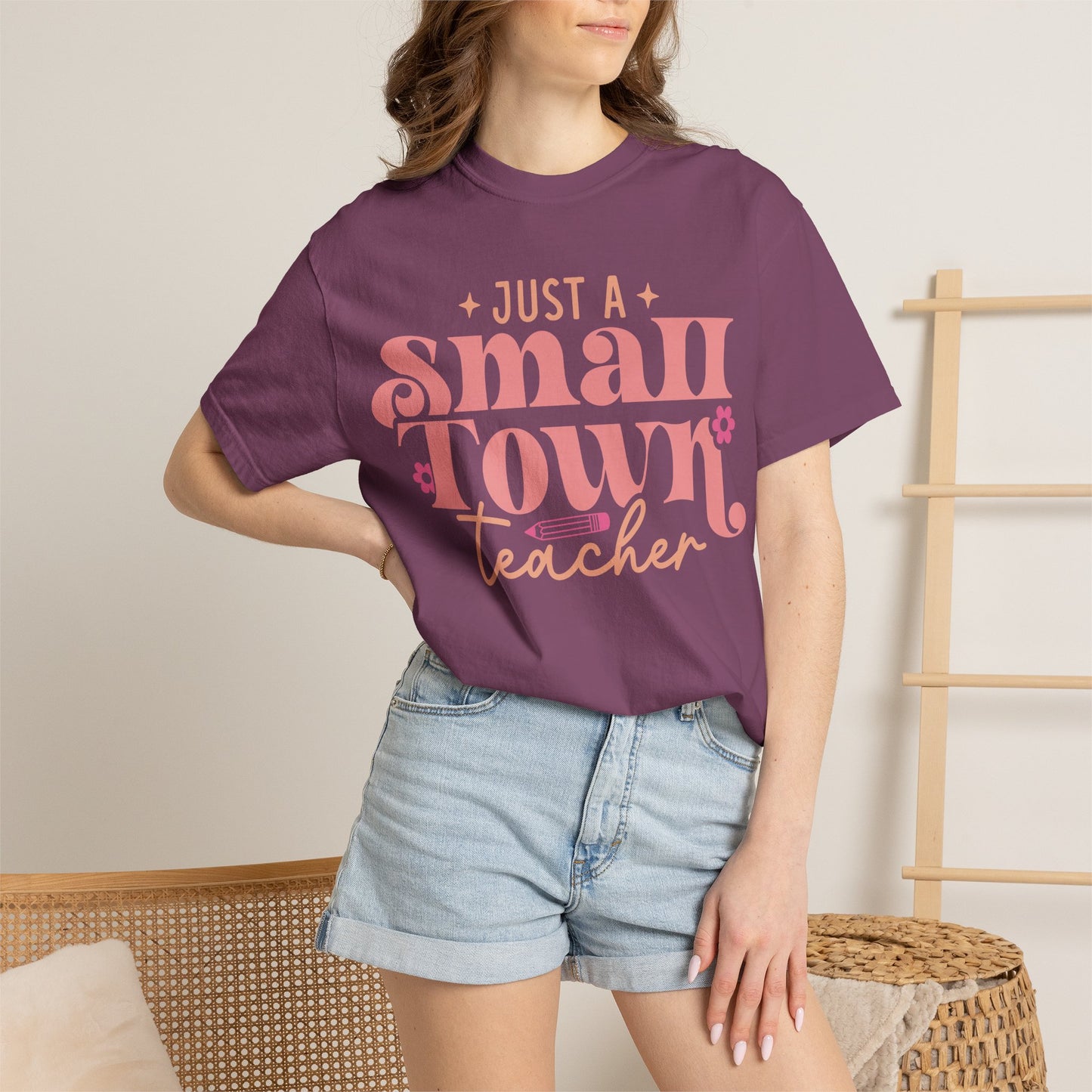 Just a Small Town Teacher T-Shirt — Retro Pink Teacher Gift