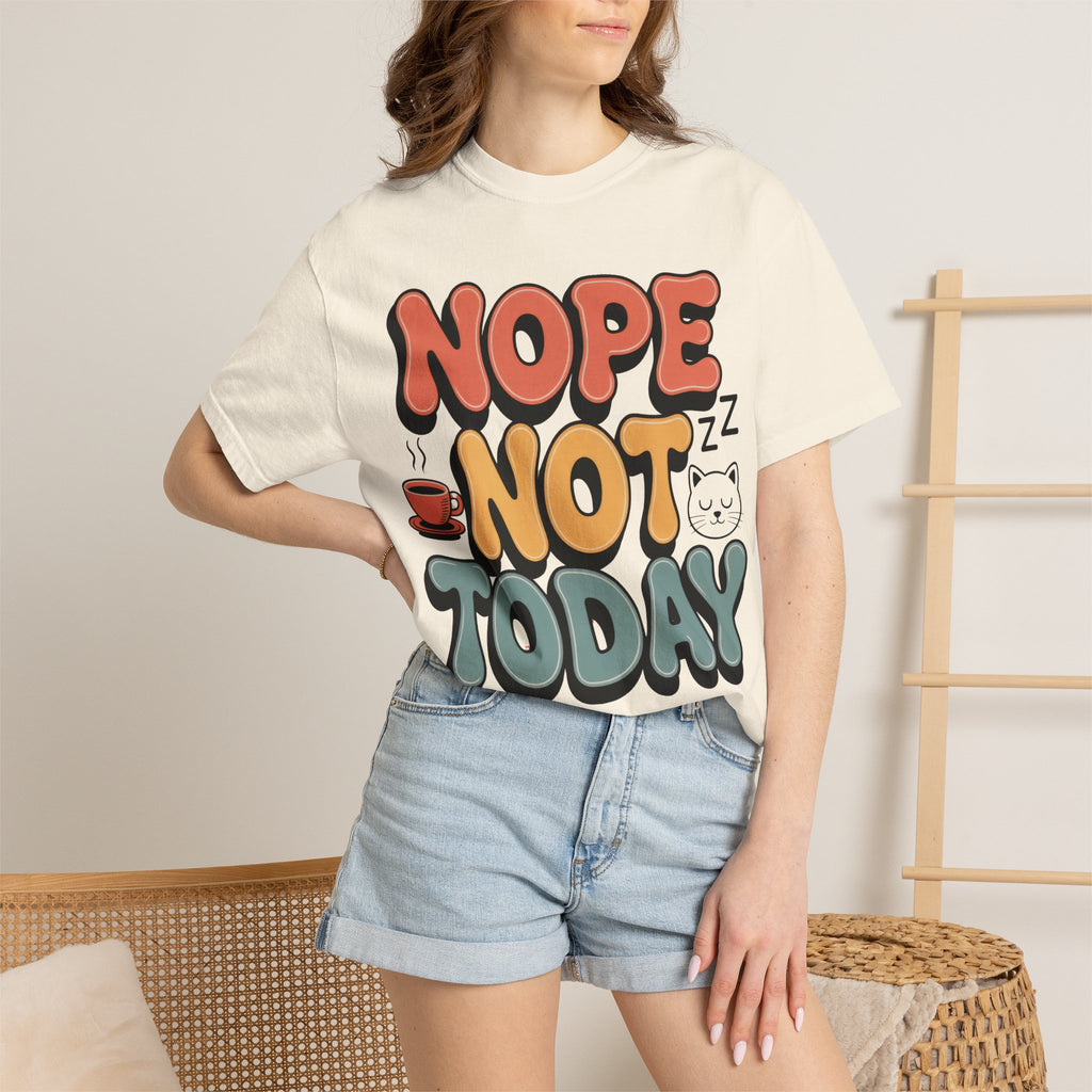 Nope Not Today T‑Shirt — Retro Cozy Graphic Tee with Cat & Coffee