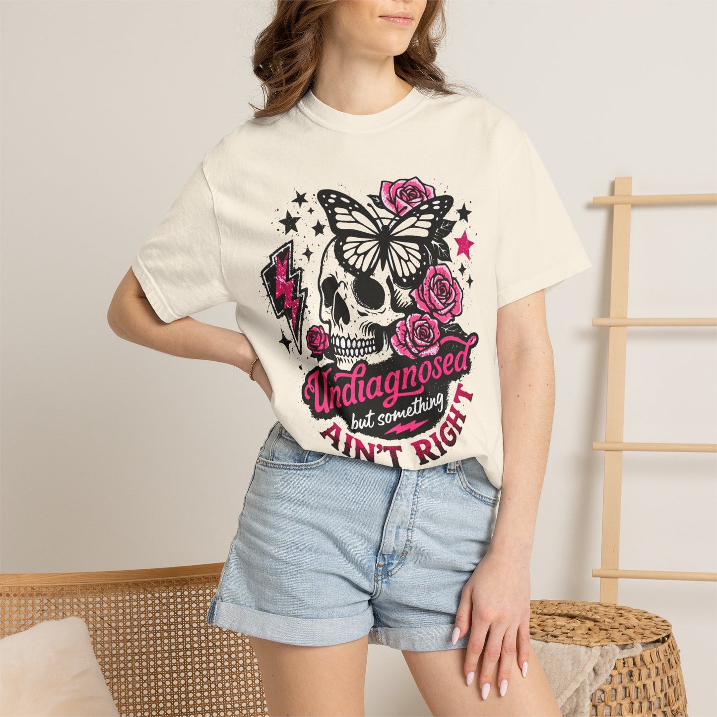 Skull & Roses Tee — "Undiagnosed but Something Ain't Right" Graphic T-Shirt