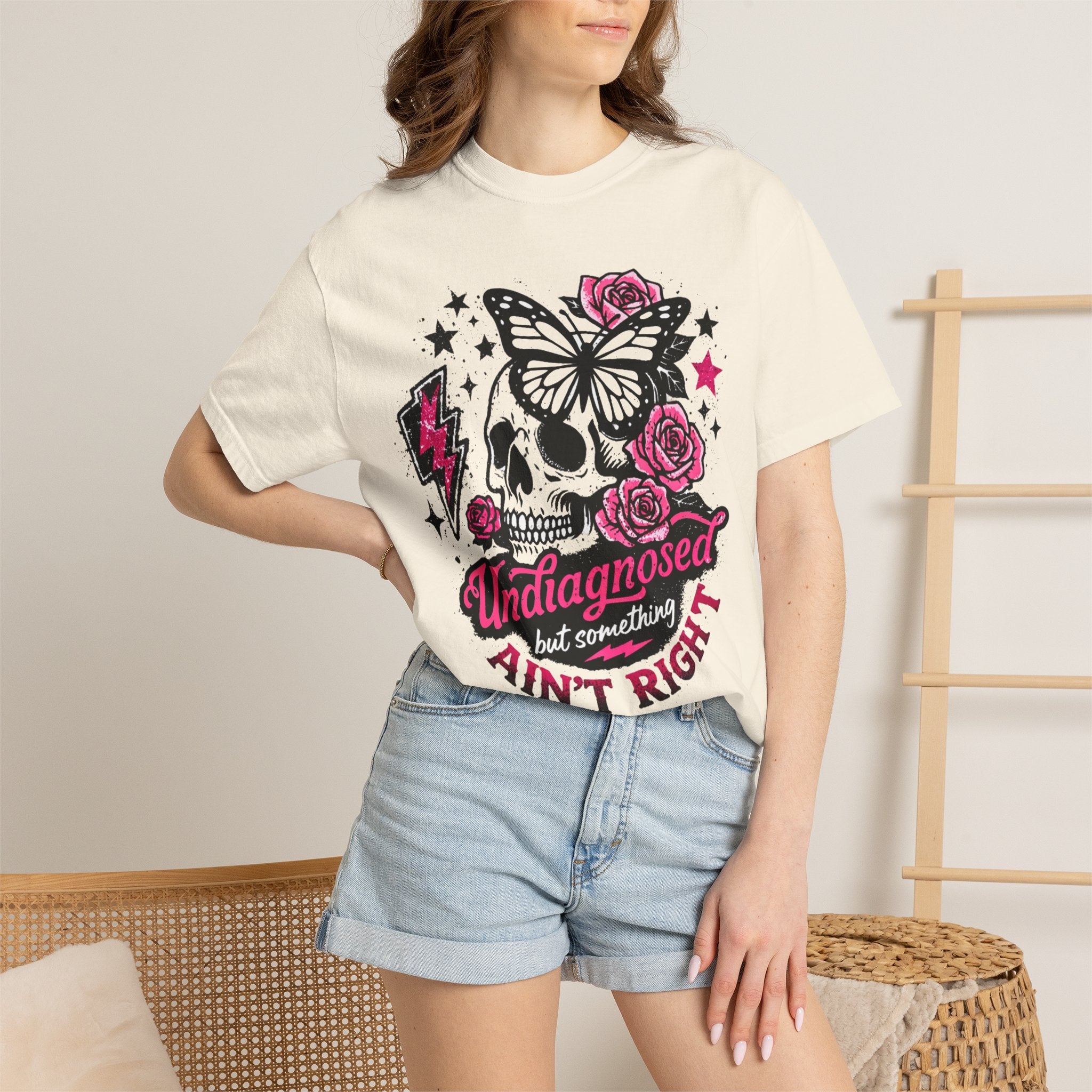 Skull & Roses Tee — "Undiagnosed but Something Ain't Right" Graphic T-Shirt