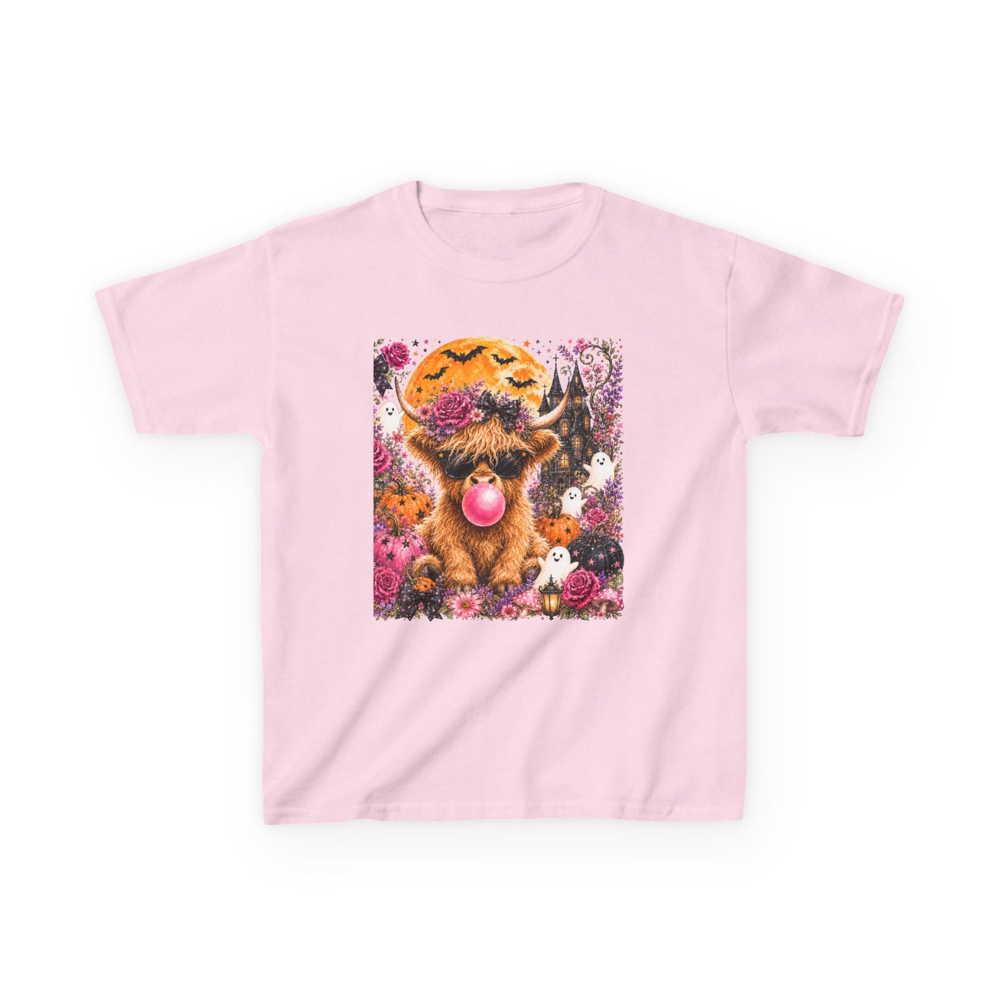 Kids Highland Cow Bubblegum Tee — Cute Scottish Calf Graphic Shirt for Toddlers