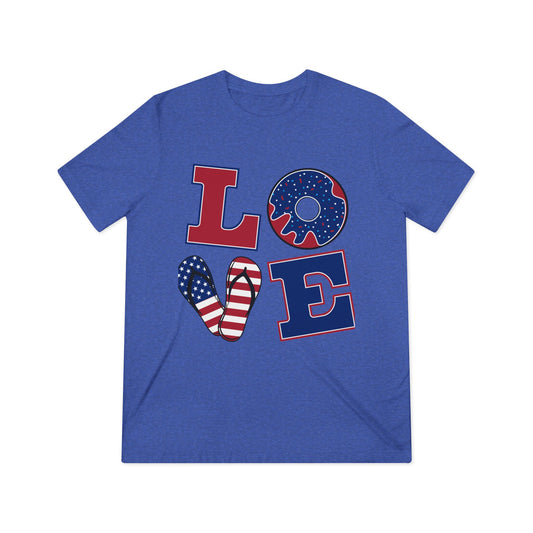 Patriotic LOVE Tee — American Flag Donut & Flip-Flop Design