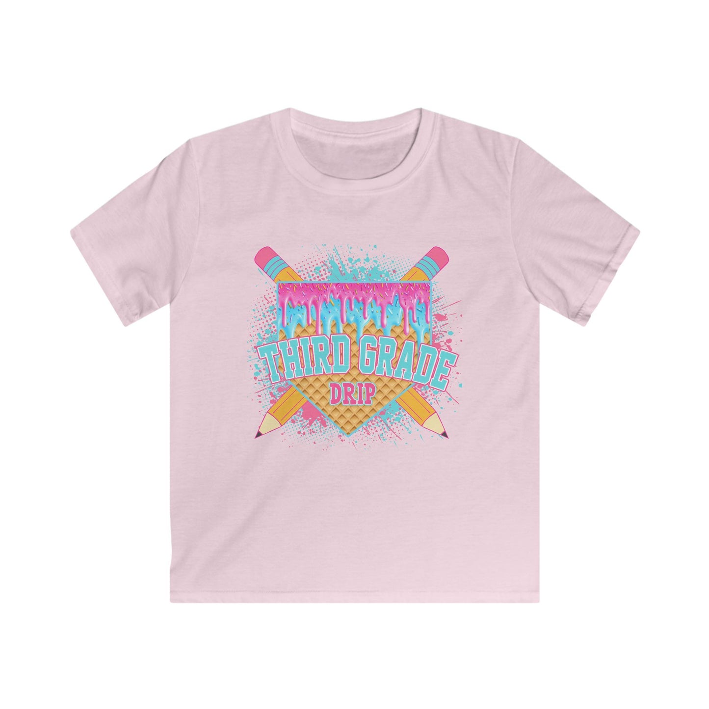 3rd Grade Vibes Kids T-Shirt — Colorful Back-to-School Design (Pencils & Drip)