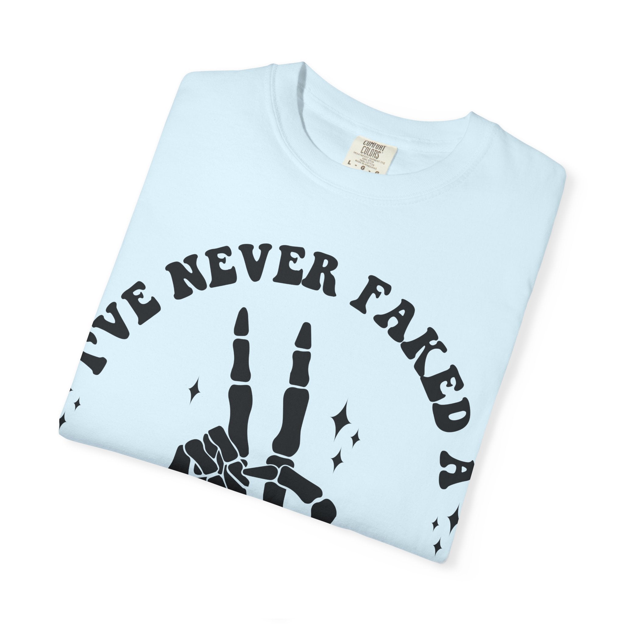 Sarcastic Skeleton Peace Sign T-Shirt — "I've Never Faked A Sarcasm In My Life" Graphic Tee