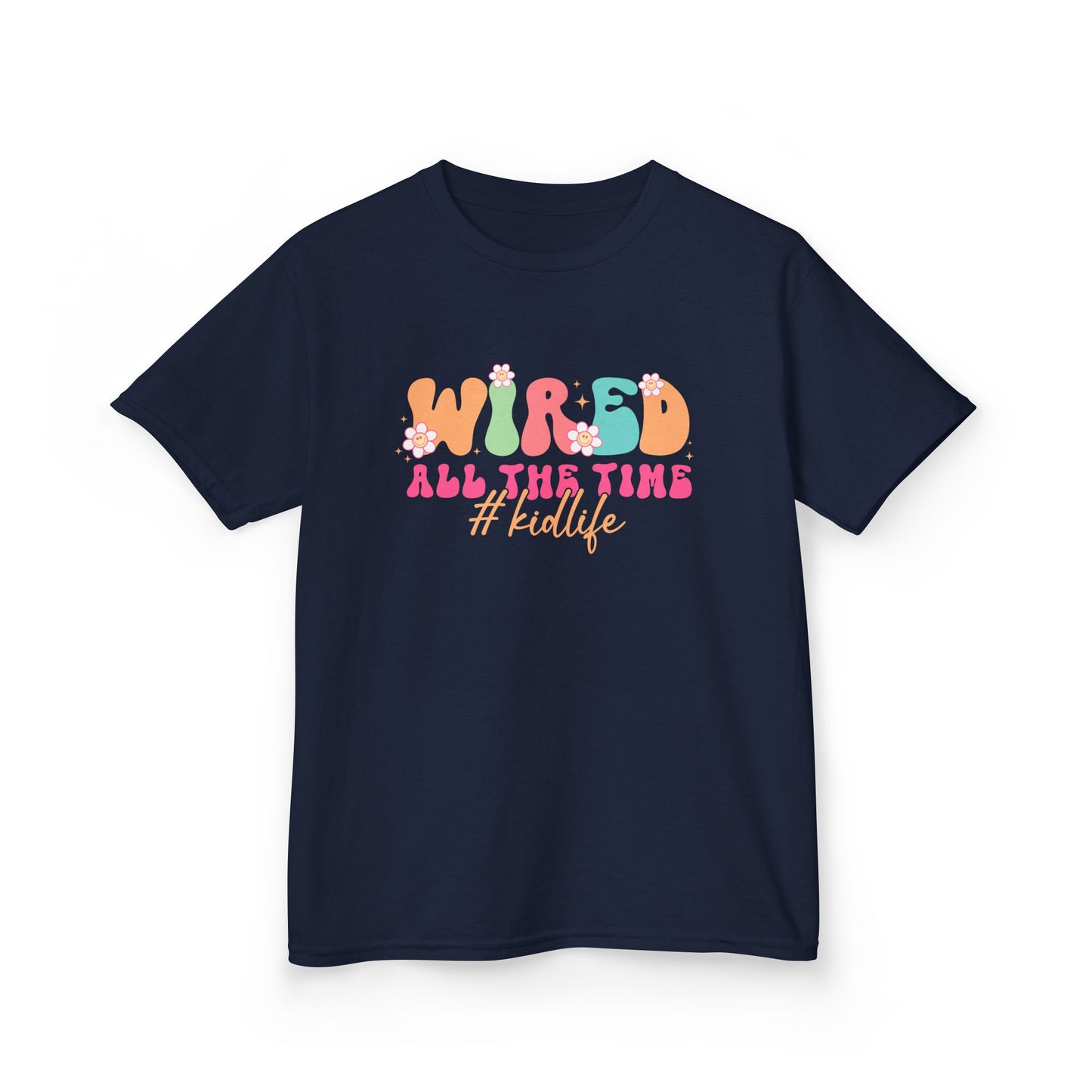 Kids Tee — "Wired All The Time" Bright Retro Graphic