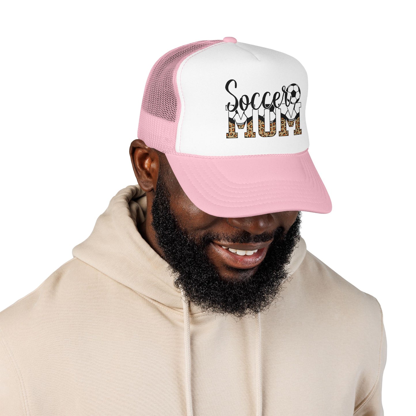 Soccer Mom Trucker Hat — Leopard Print Soccer Ball Foam Cap