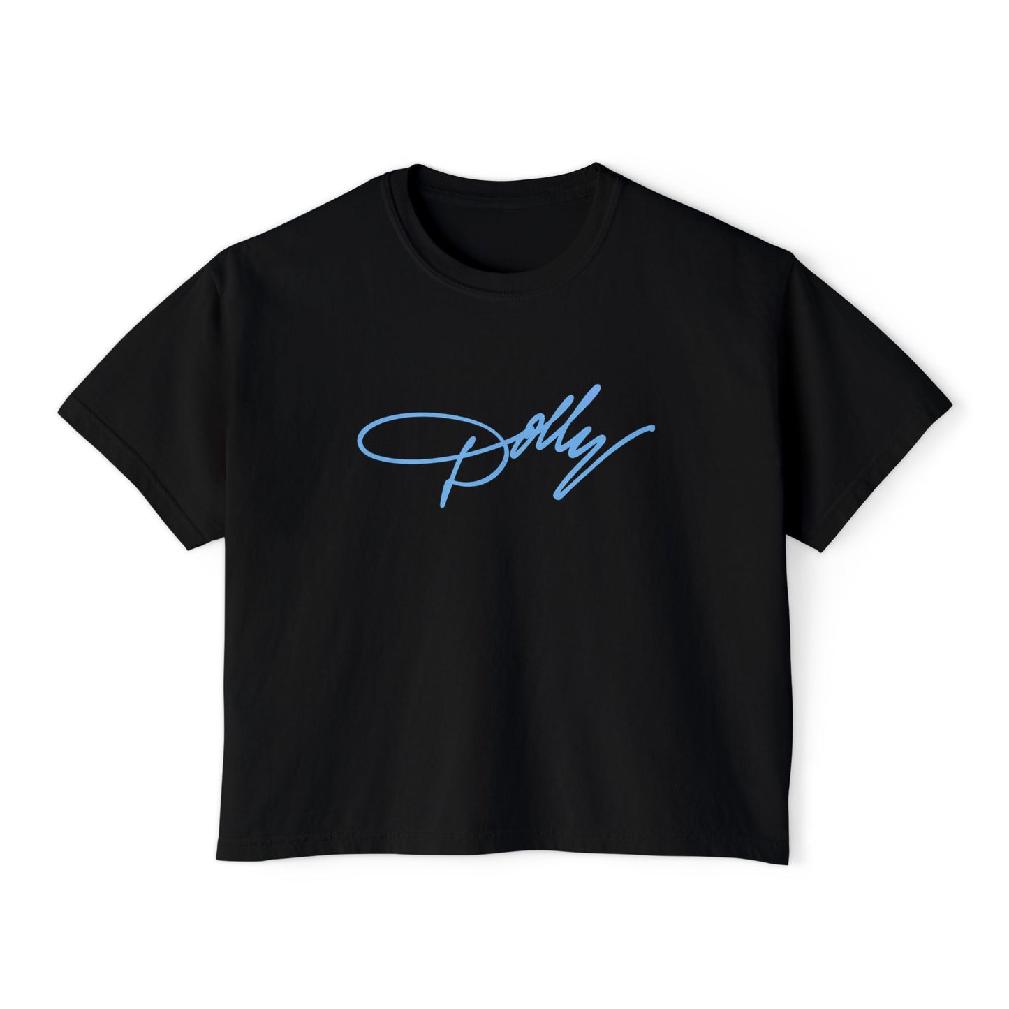Dolly Script Boxy Tee — Casual Signature Crop T‑Shirt