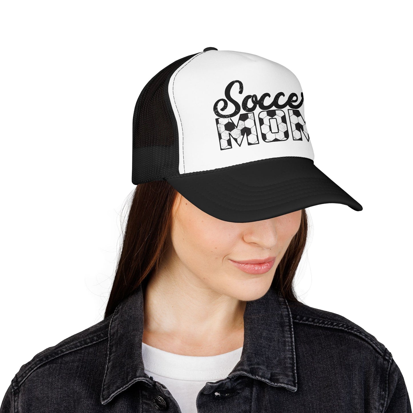 Soccer Mom Trucker Hat – Vintage Soccer Ball Lettering Foam Cap