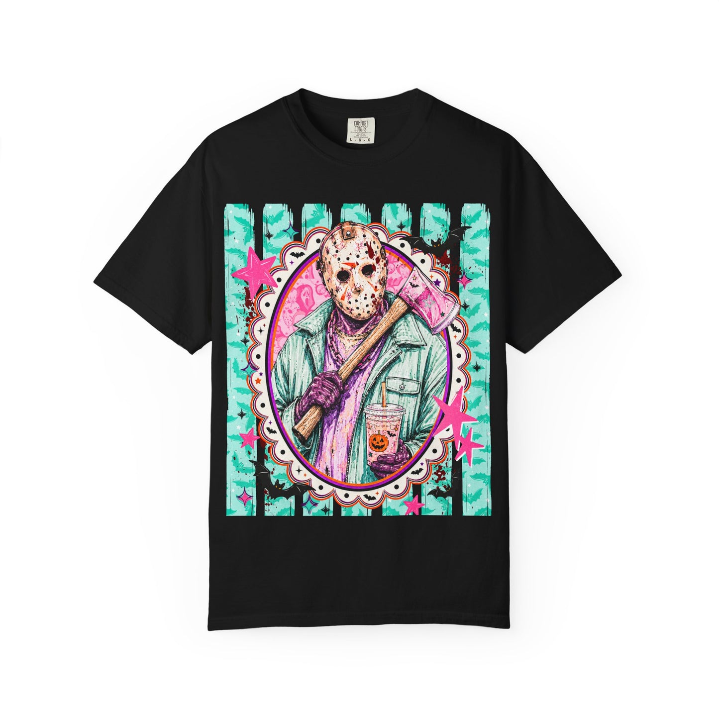 Hockey Mask Horror Graphic T-Shirt — Retro Pastel Jason Design