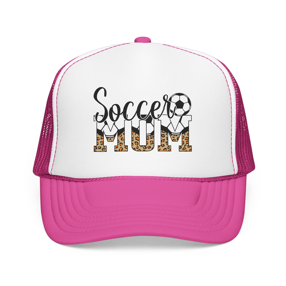 Soccer Mom Trucker Hat — Leopard Print Soccer Ball Foam Cap