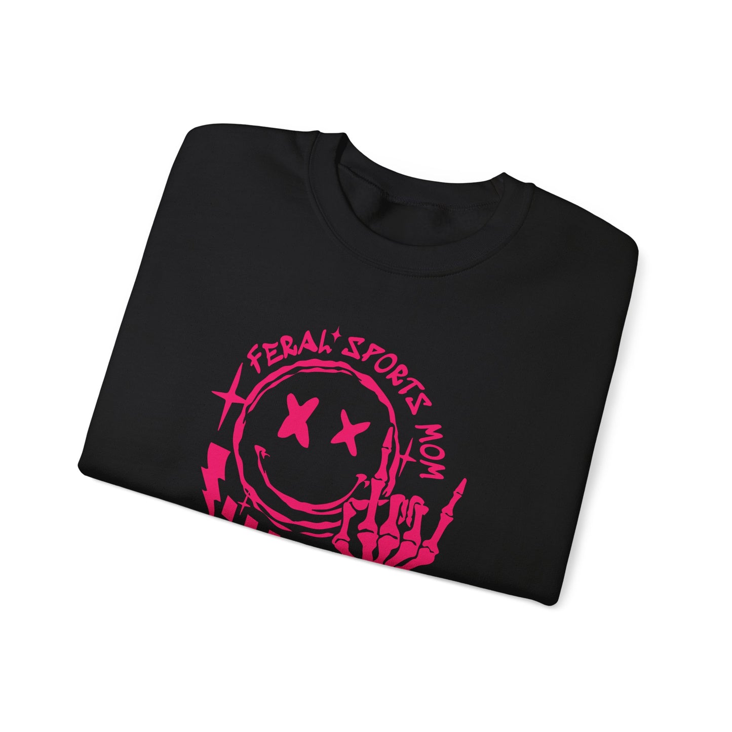 Feral Sports Mom Crewneck Sweatshirt — Edgy Pink Graphic Mom Sweater