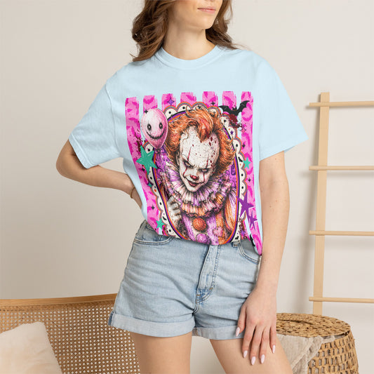 Creepy Clown Portrait T-Shirt — Pink Horror Graphic Tee