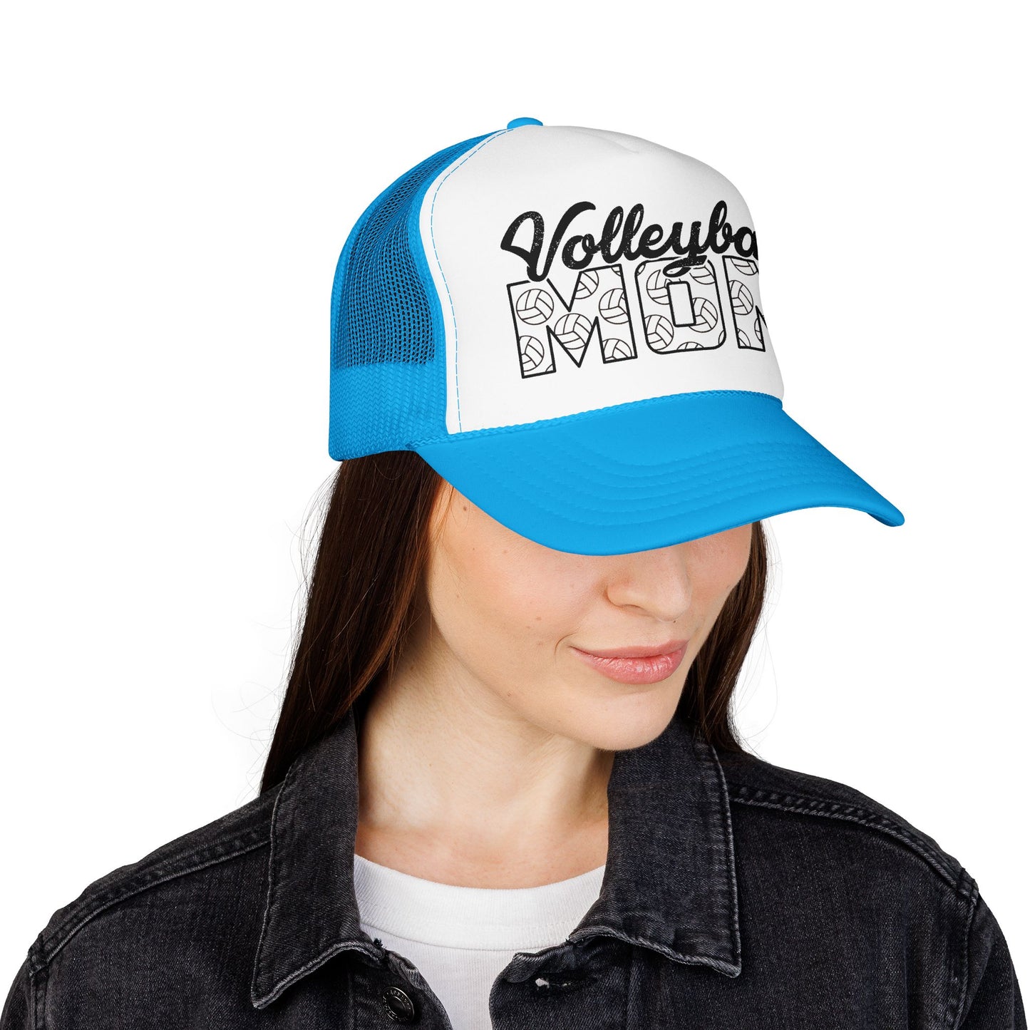 Volleyball Mom Trucker Hat – Foam Mesh Cap with Volleyball Pattern