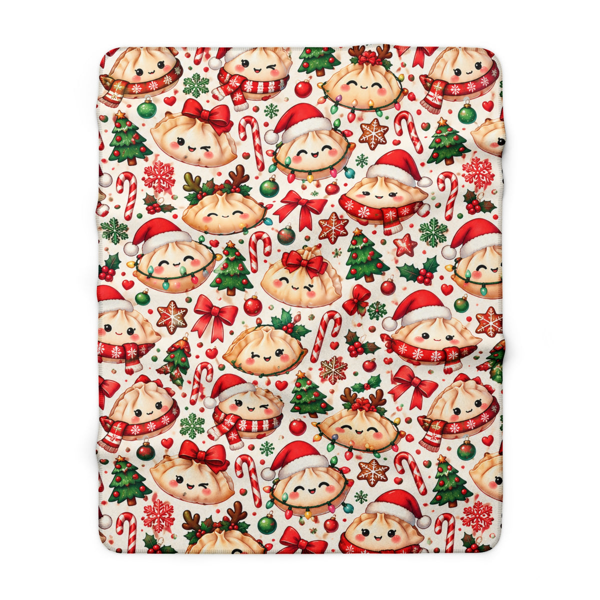 Cute Christmas Dumpling Sherpa Fleece Blanket — Holiday Dim Sum Pattern