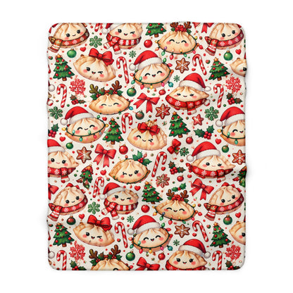 Cute Christmas Dumpling Sherpa Fleece Blanket — Holiday Dim Sum Pattern