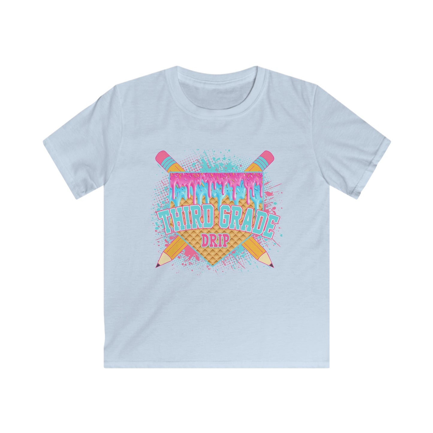 3rd Grade Vibes Kids T-Shirt — Colorful Back-to-School Design (Pencils & Drip)