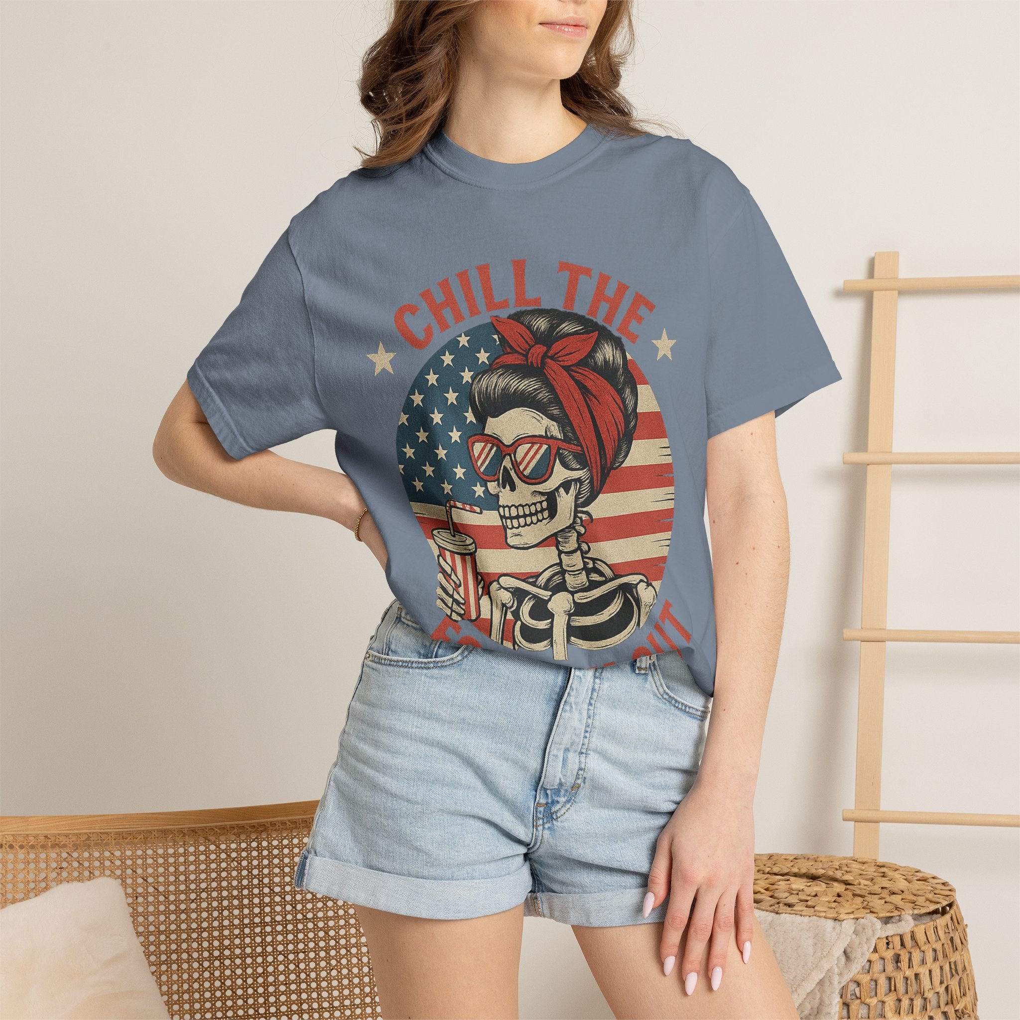 Fourth of July Skeleton Tee — "Chill the Fourth Out" Patriotic Graphic T‑Shirt