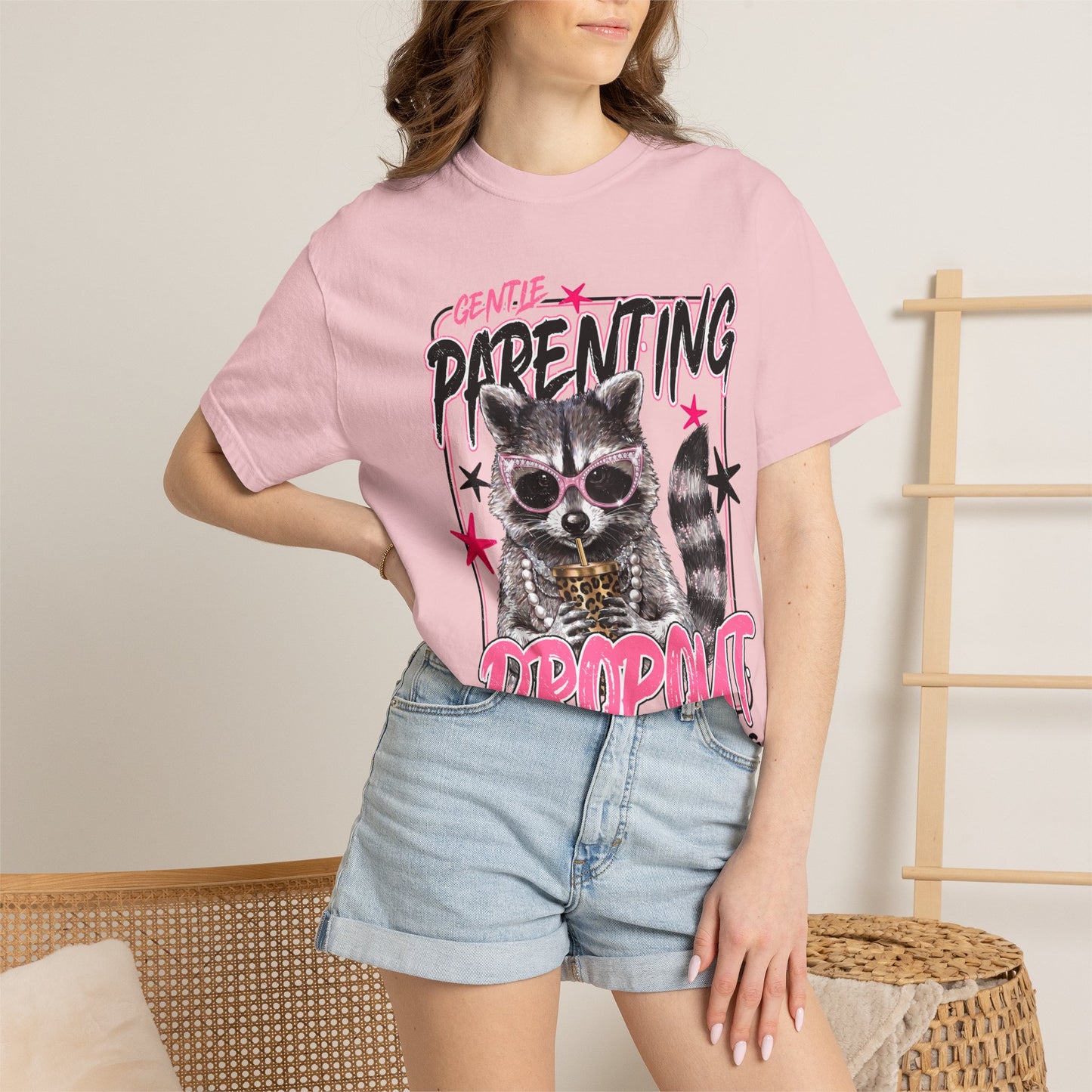 Parenting Dropout Cat T-Shirt — Funny Raccoon Graphic Tee with 'Gentle Parenting Dropout' Text