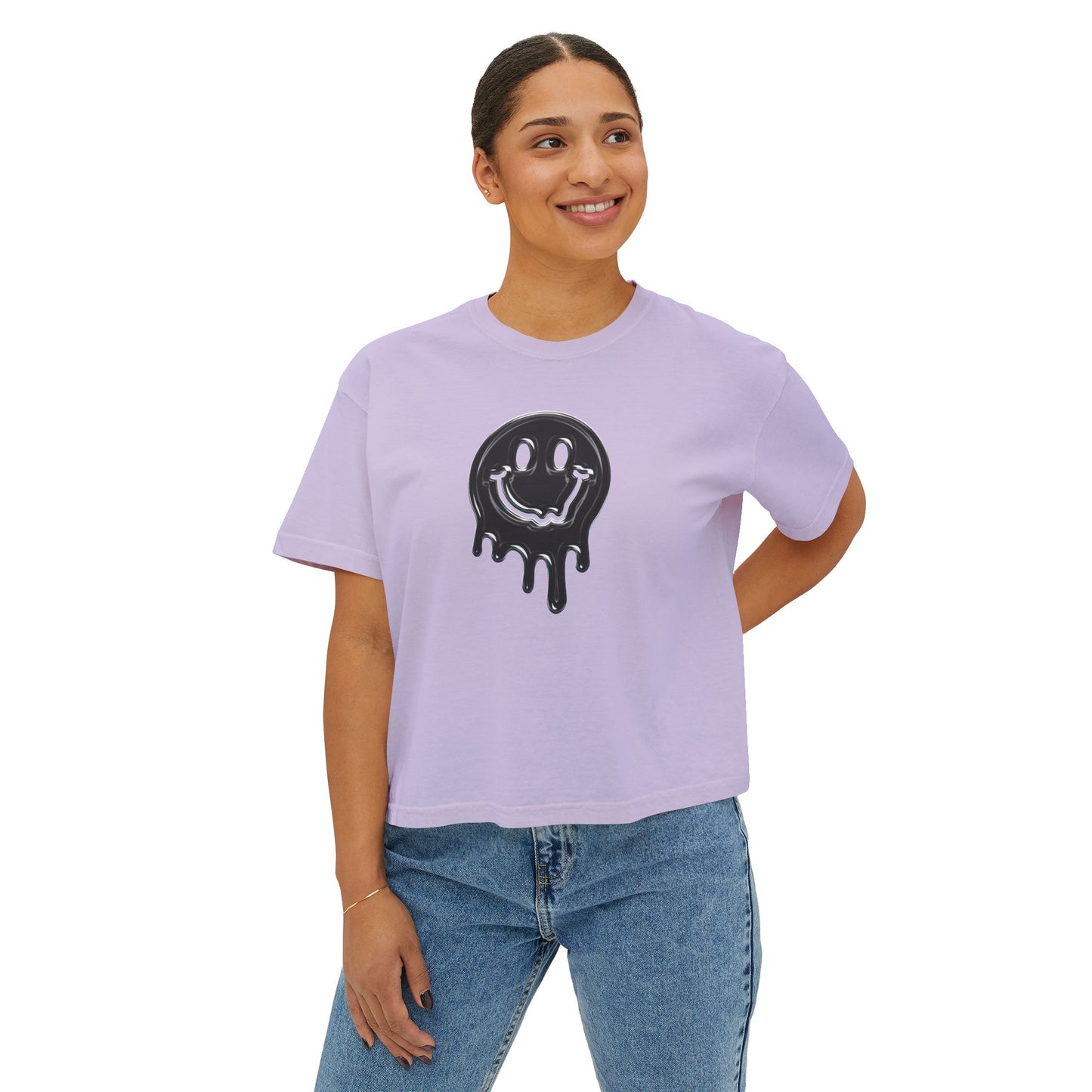 Women's Boxy Tee — Dripping Smiley Graphic Tee