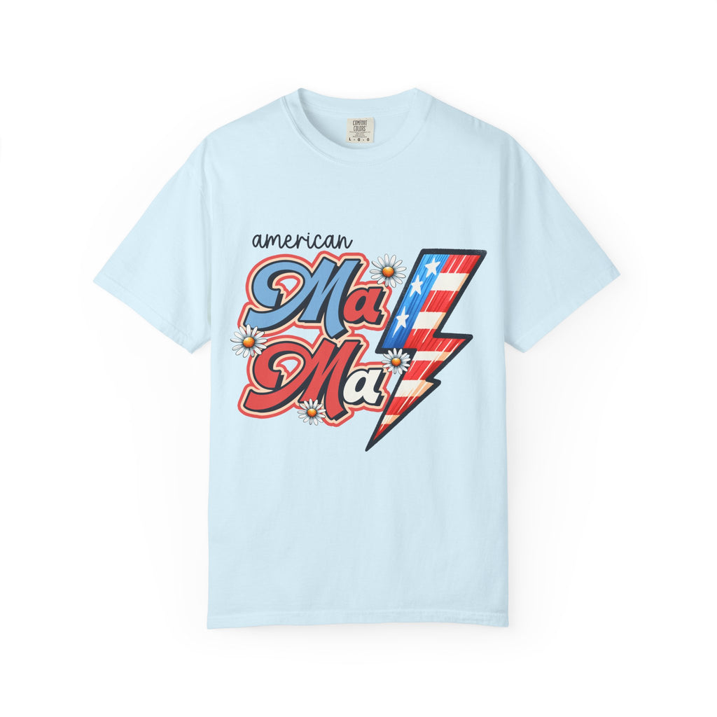 American MaMa Lightning Bolt T-Shirt — Retro Patriotic Mother's Day Tee