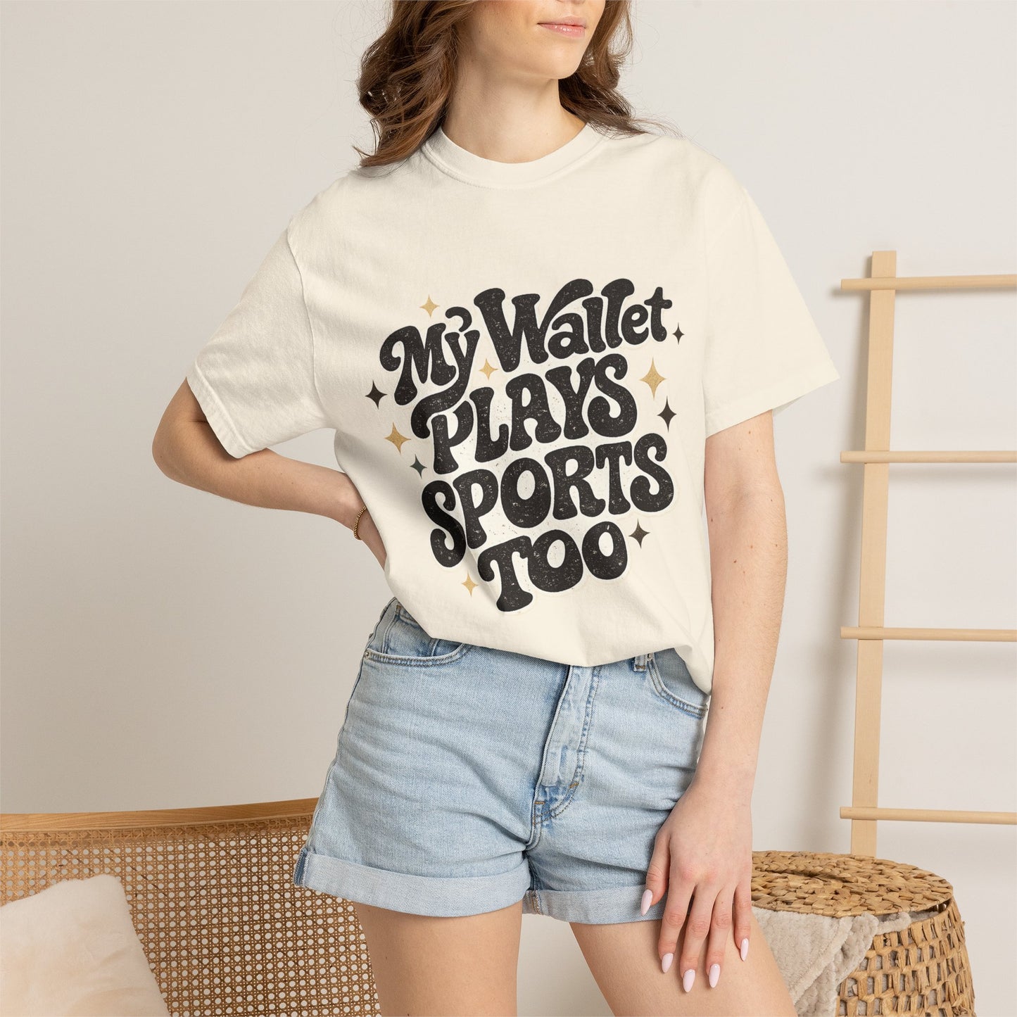 My Wallet Plays Sports Too T-Shirt — Funny Retro Script Tee for Sports Fans
